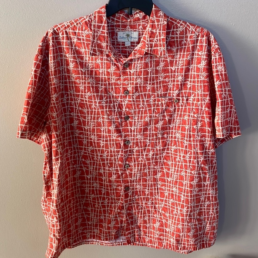 Island Shores 100% cotton men’s shirt button down S/S bamboo print Hawaii XXL